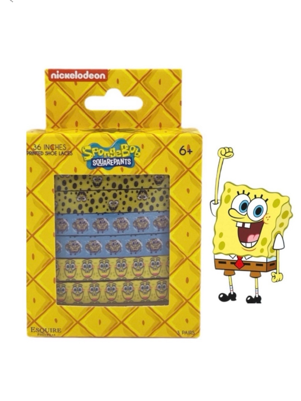 Nickelodeon SpongeBob Square Pants 36 inch Printed Shoe‎ Laces 3 Pairs In Box
